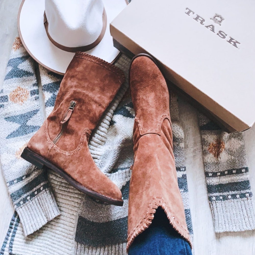 Trask teak suede western boots